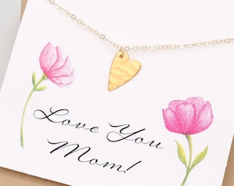 Heart Necklace for Mom - Love You Mom Card for Mother's Day Jewelry,  Gift from Daughter or Son, New Mom Necklace, Birthday Gift for Mom