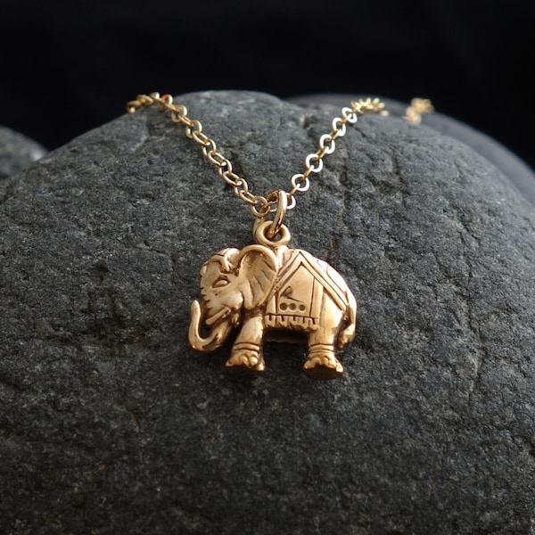 Bronze Elephant Necklace Gold Filled Adjustable Chain Necklace Boho Necklace Yoga Jewelry Cute Animal Necklace Detailed Rustic Elephant