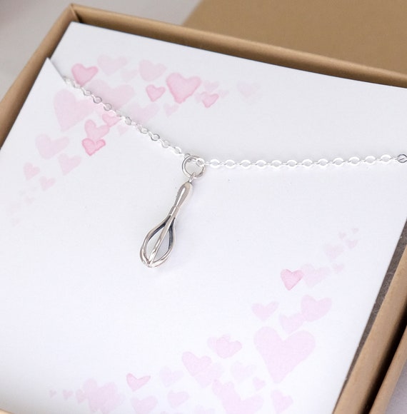 Silver Whisk Necklace Adjustable Necklace Bakers Gifts Small Whisk Charm Cook Chefs Gift  Realistic 3D Miniature Whisk Food Hobby Charm