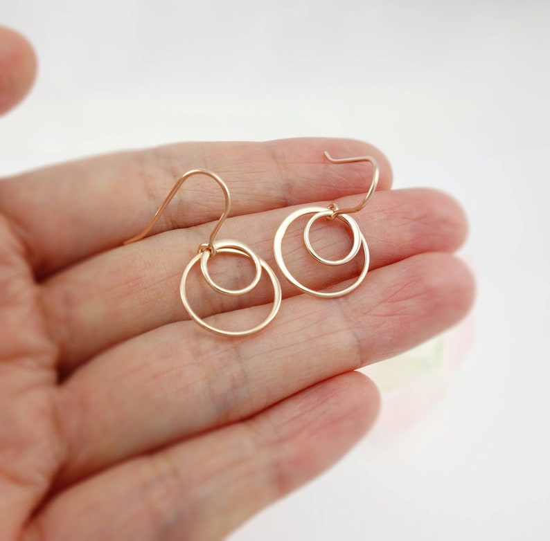 Double Hammered Open Circle Earrings Birthday Gift for Her ROSE GOLD Silver Mixed Metal Earrings Minimalist Earrings Dangle Earrings image 1