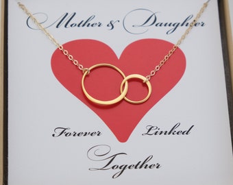 Mother Daughter Necklace, Linked Circles, Sterling Silver or Gold