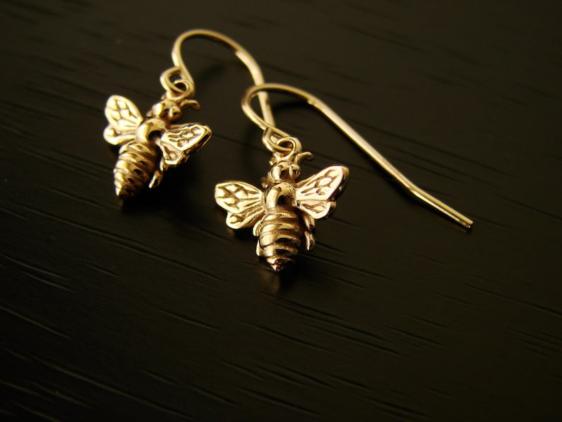 Bee Earrings Bronze Honeybee Earrings Bee Jewelry Silver Etsy