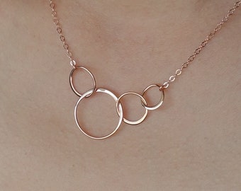 Rose Gold 4 Circle Necklace -  Family of 4 Necklace - Silver Gold Rose Gold - Interlocking Circle Necklace - Grandma Nana Necklace