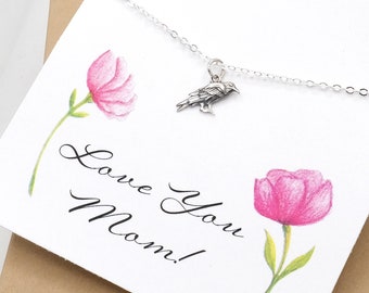 Silver Raven Necklace Shiny Detailed Raven Gifts Raven Charm Mom Gift - Love You Mom Card Gothic Necklace Adjustable Chain Necklace New Mom