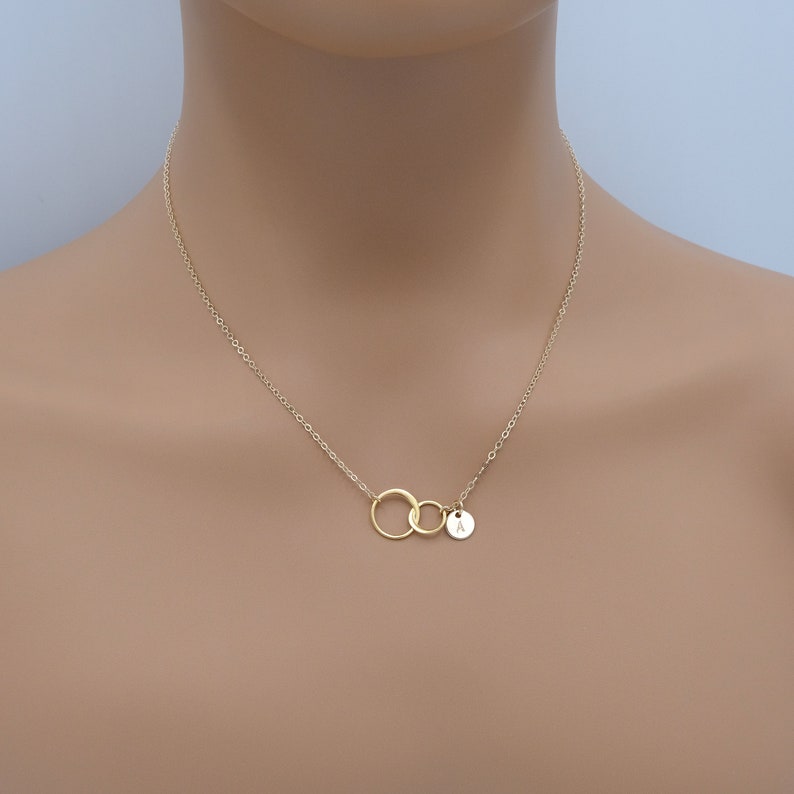 Personalized Mother and Son Necklace, 2 Two Interlocking Circles Necklace, Silver, Rose Gold, Happy Mother's Day Gift, New Mom Jewelry image 4