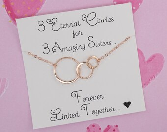 3 Sisters Necklace - 3 Three Circle Necklace - Silver Gold Rose Gold - Friendship Necklace - 3 Best Friend Necklace