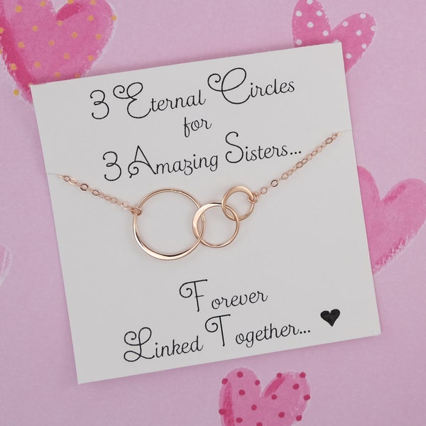 3 Sisters Necklace - 3 Three Circle Necklace - Silver Gold Rose Gold - Friendship Necklace - 3 Best Friend Necklace