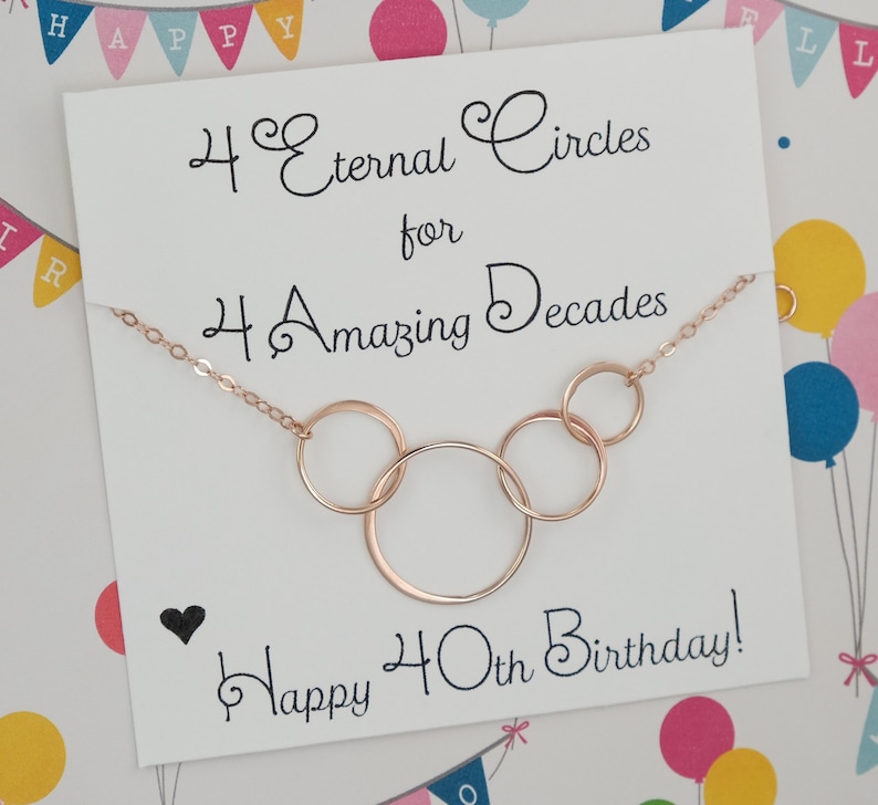 40th Birthday Gifts for Women Rose Gold Necklace Four Circle Necklace Linked 40th Anniversary Gift 4 Sisters Gift 4 Best Friend Necklace image 1