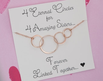 4 Sisters Necklace -  4 Four Circle Necklace - Silver Gold Rose Gold - Friendship Necklace - 4 Best Friend Necklace