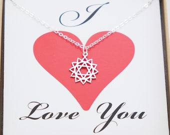 Collar de chakra del corazón de plata, collar colgante de chakra del corazón de plata de ley, joyería de yoga
