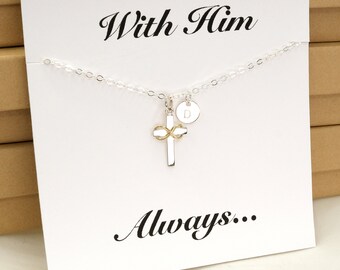 Personalized Silver Cross with Infinity Necklace, With Him Always, First Communion Gift Confirmation Gift, Christian Jewelry Back To School