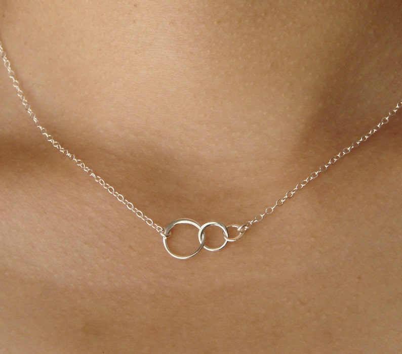 Three Circle Necklace Silver Tiny Three Linked Circles Sweet Etsy
