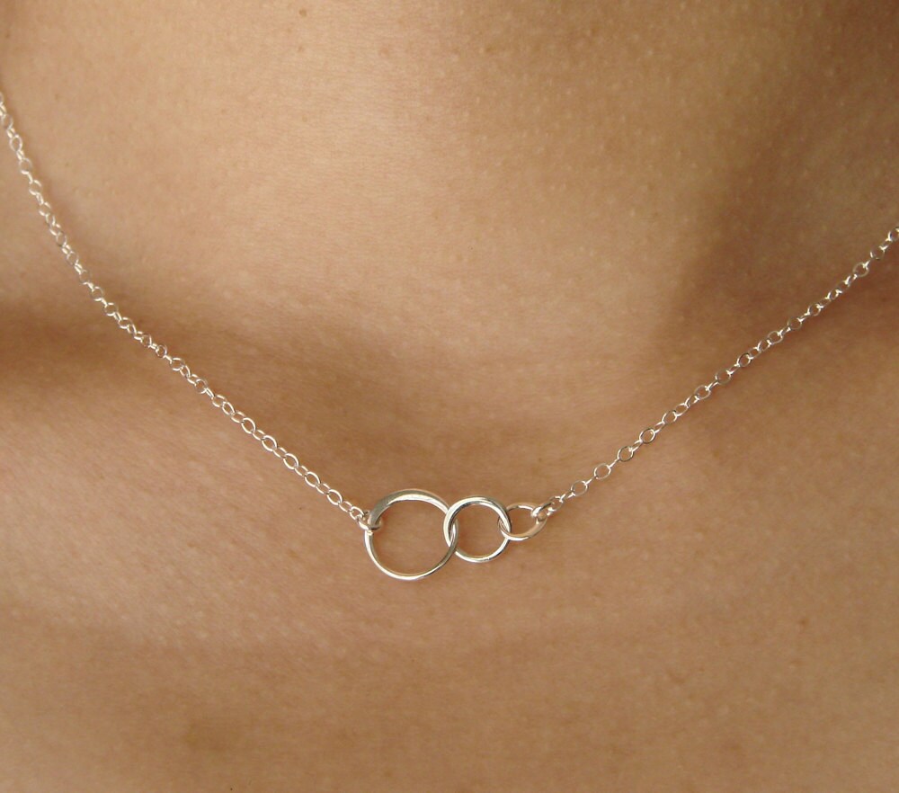 Three Circle Necklace Silver Tiny Three Linked Circles Sweet Etsy
