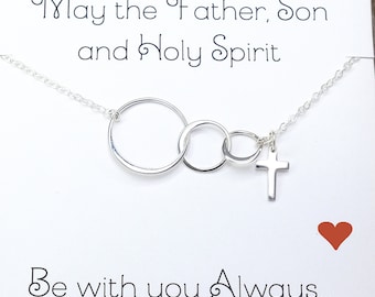 Three Circle Necklace - Christian Necklaces for Women - Silver - First Communion Gift - Confirmation Gift - Christian Jewelry - Cross Charm