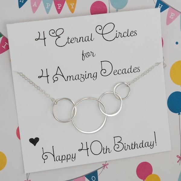 40th Birthday Gifts for Women, 4 Circles Necklace, Four Linked Circle Necklace