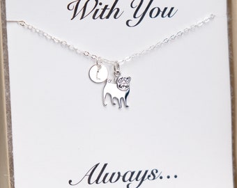 Silver Personalized Pug Necklace Dainty Initial Disc Pug Mom Pug Gifts Pug Memorial Gift Pet Loss Dog Loss Pet Memorial Pug Lover