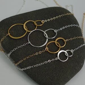 New mom gift Double Circle Necklace Silver or Gold Interlocking 2 Circle Sterling Circle Necklace Bridesmaid Jewelry image 1