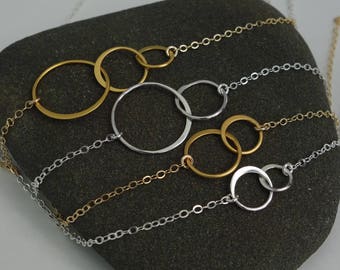 New mom gift Double Circle Necklace Silver or Gold  Interlocking 2 Circle Sterling Circle Necklace Bridesmaid Jewelry