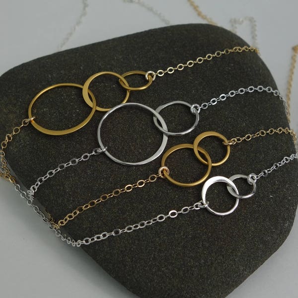 New mom gift Double Circle Necklace Silver or Gold  Interlocking 2 Circle Sterling Circle Necklace Bridesmaid Jewelry