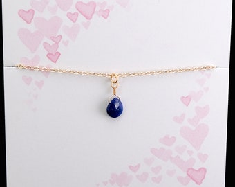 Lapis lazuli Gemstone Necklace - Teardrop Birthstone Necklace - Gold -  Birthday Gift - Mothers Day Necklace