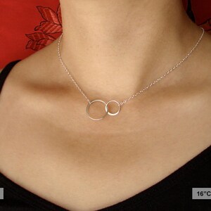 New mom gift Double Circle Necklace Silver or Gold Interlocking 2 Circle Sterling Circle Necklace Bridesmaid Jewelry image 4