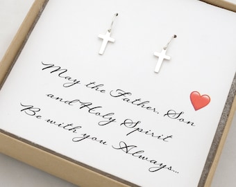 Petites boucles d'oreilles croix en argent sterling - Boucles d'oreilles chrétiennes pour elle - Cadeau de première communion - Cadeau de confirmation - Bijoux chrétiens - Dainty