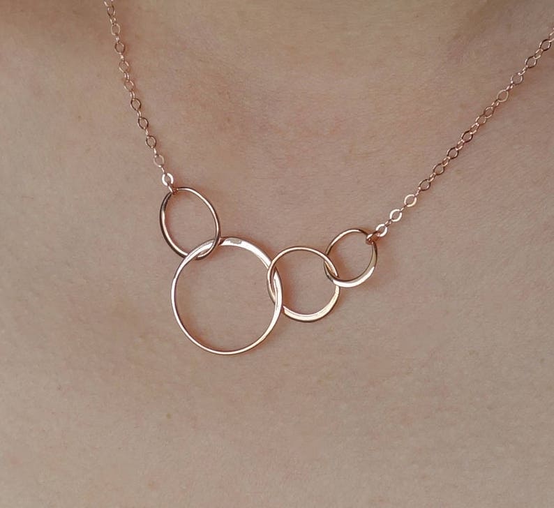 40th Birthday Gifts for Women Rose Gold Necklace Four Circle Necklace Linked 40th Anniversary Gift 4 Sisters Gift 4 Best Friend Necklace image 7