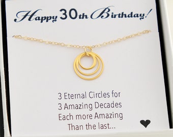 30th Birthday Gifts for Women Jewelry - Happy 30th Birthday Gift Best Friend - 3 Circle Necklace - Thirtieth Birthday Gift for Her - Elegant