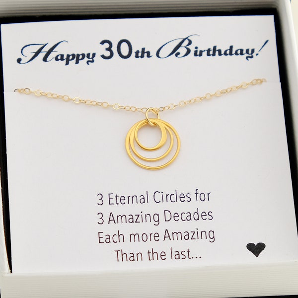 30th Birthday Gifts for Women Jewelry - Happy 30th Birthday Gift Best Friend - 3 Circle Necklace - Thirtieth Birthday Gift for Her - Elegant