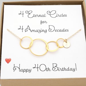 Personalized 40th Birthday Gifts for Women Jewelry - 4 Four Circle Necklace - Silver Gold Rose Gold - Interlocking Circle Necklace Gift