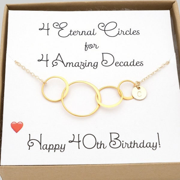 Personalized 40th Birthday Gifts for Women Jewelry - 4 Four Circle Necklace - Silver Gold Rose Gold - Interlocking Circle Necklace Gift