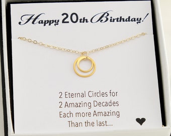 20th Birthday Gifts for Women Jewelry - Happy 20th Birthday Gift Best Friend - 2 Circle Necklace - Twentieth Birthday Gift for Her - Elegant