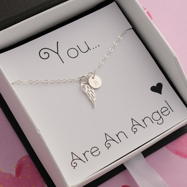 Angel Wing BRACELET - Dainty Initial Disc - Personalized Thank You Gift - You Are An Angel - Thank You Bracelet - Teacher Gift