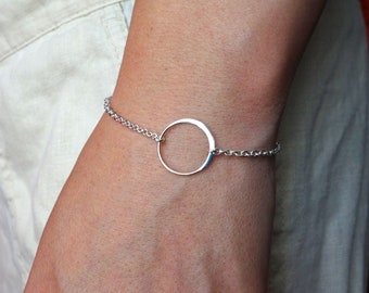 Circle Bracelet in Sterling Silver, Karma Bracelet, wish bracelet, eternal circle, minimal everyday, gift for Mom, gift for her