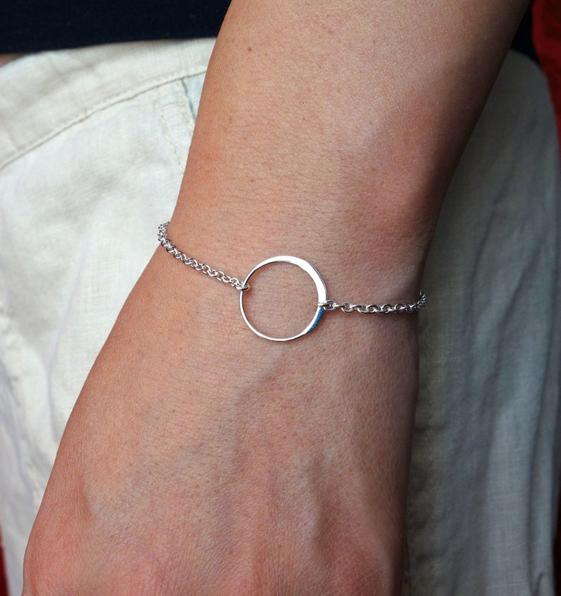 Circle Bracelet in Sterling Silver, Karma Bracelet, wish bracelet, eternal circle, minimal everyday, gift for Mom, gift for her image 1