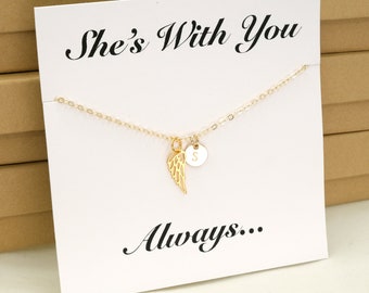 Personalized Angel Wing Necklace, Loss of Mother Daughter Sister Grandmother, Memorial Remembrance Gift, Gold, Silver Necklace