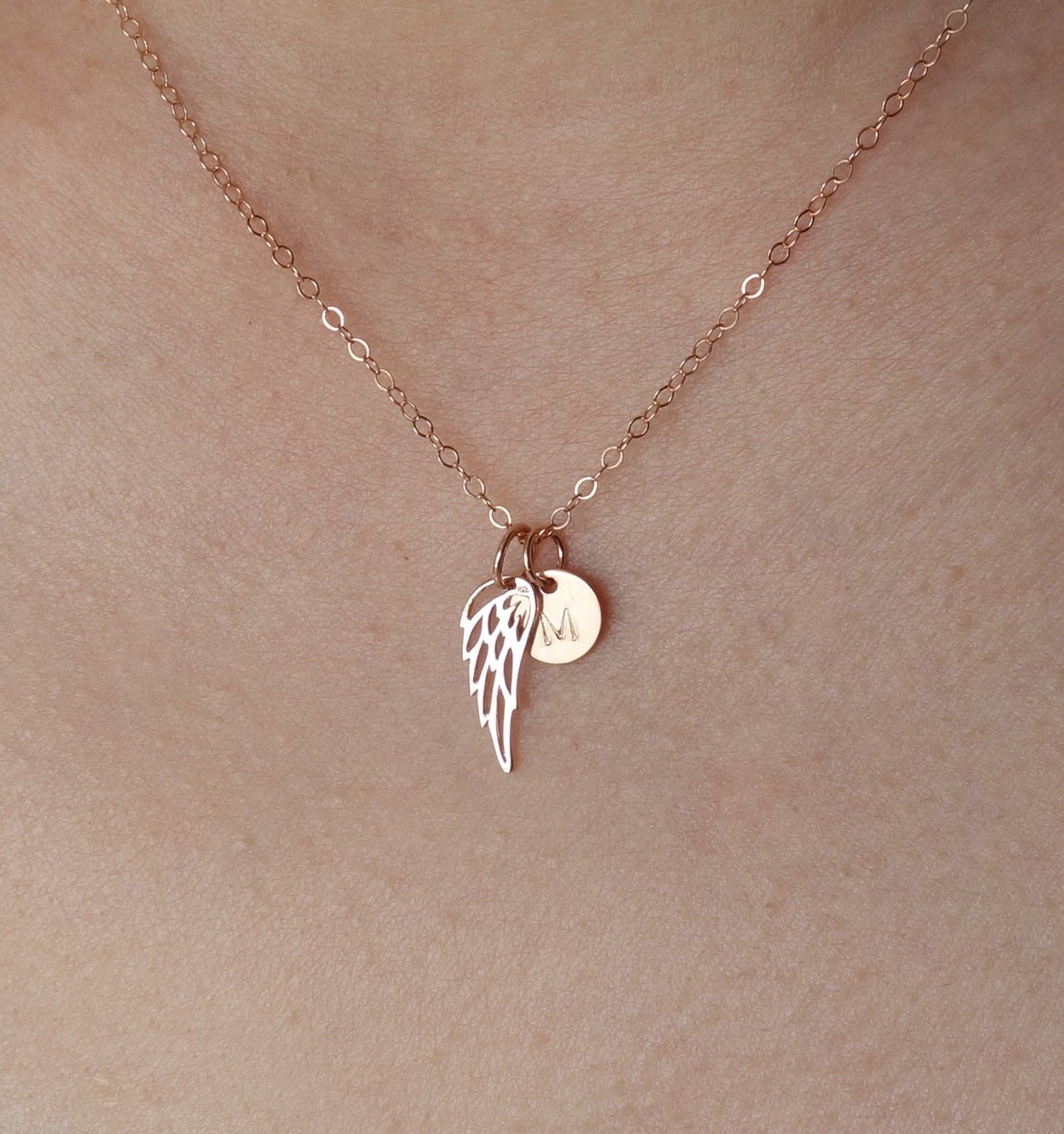 Angel Rocks Hand Carved Wing Necklace - Gold