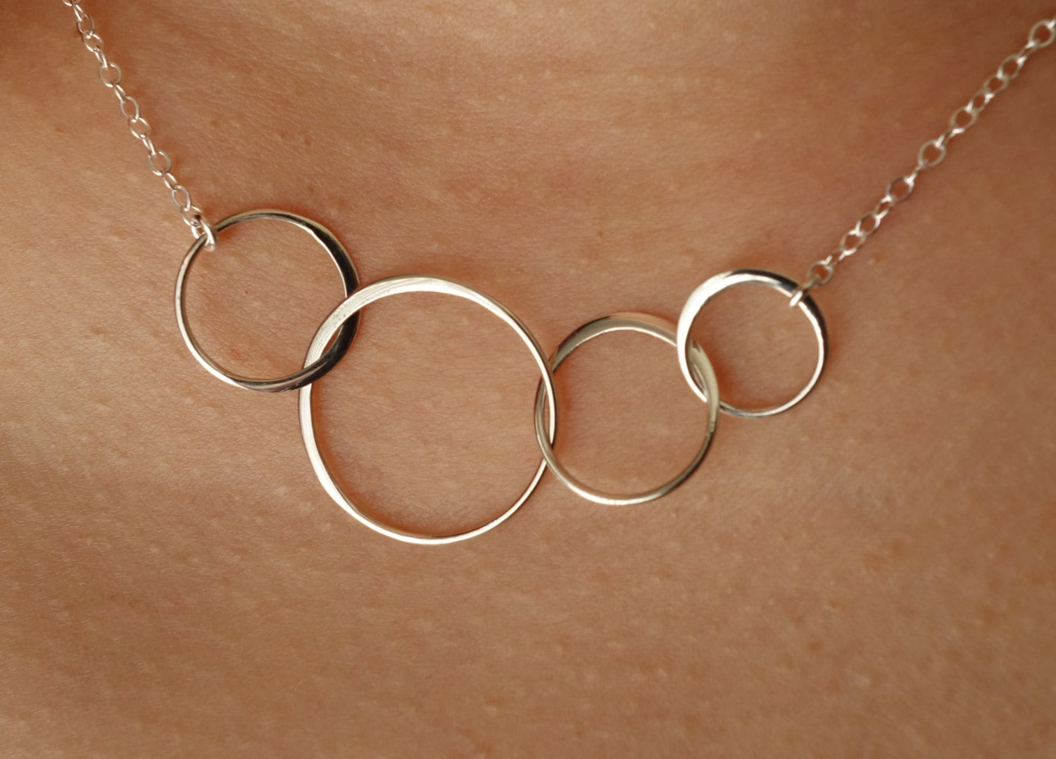 4 Circle Necklace Silver Gold Linked Circles Necklace Gift 4 Etsy