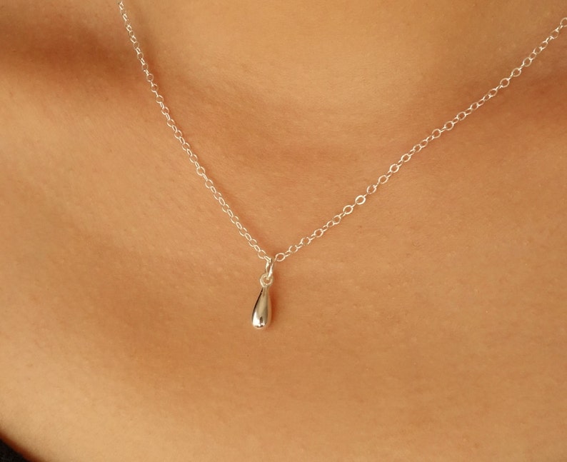 Teardrop Charm Necklace in Solid Sterling Silver, Mother's Day Gifts, image 1