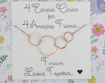 4 Best Friend Necklace - 4 Four Circle Necklace - Silver Gold Rose Gold - 4 BFF Gift - 4 Best Friend Gift - Interlocking Circle Necklace