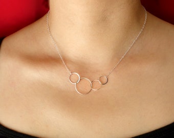 4 Circle Necklace Silver Gold Linked Circles Necklace Gift 4 Ring Necklace Interlocking Rings Four Circles Entwined Circles