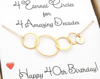 Personalized 40th Birthday Gifts for Women Jewelry - 4 Circle Necklace - Silver Gold Rose Gold - Interlocking Circle Necklace Gift