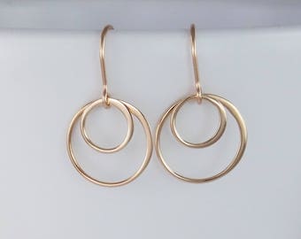 ROSE GOLD Double Earrings / Rose Gold Two Circle Earrings / 20th Birthday Gift / 2nd Anniversary Gift / Holiday Gift Best Friend Earrings