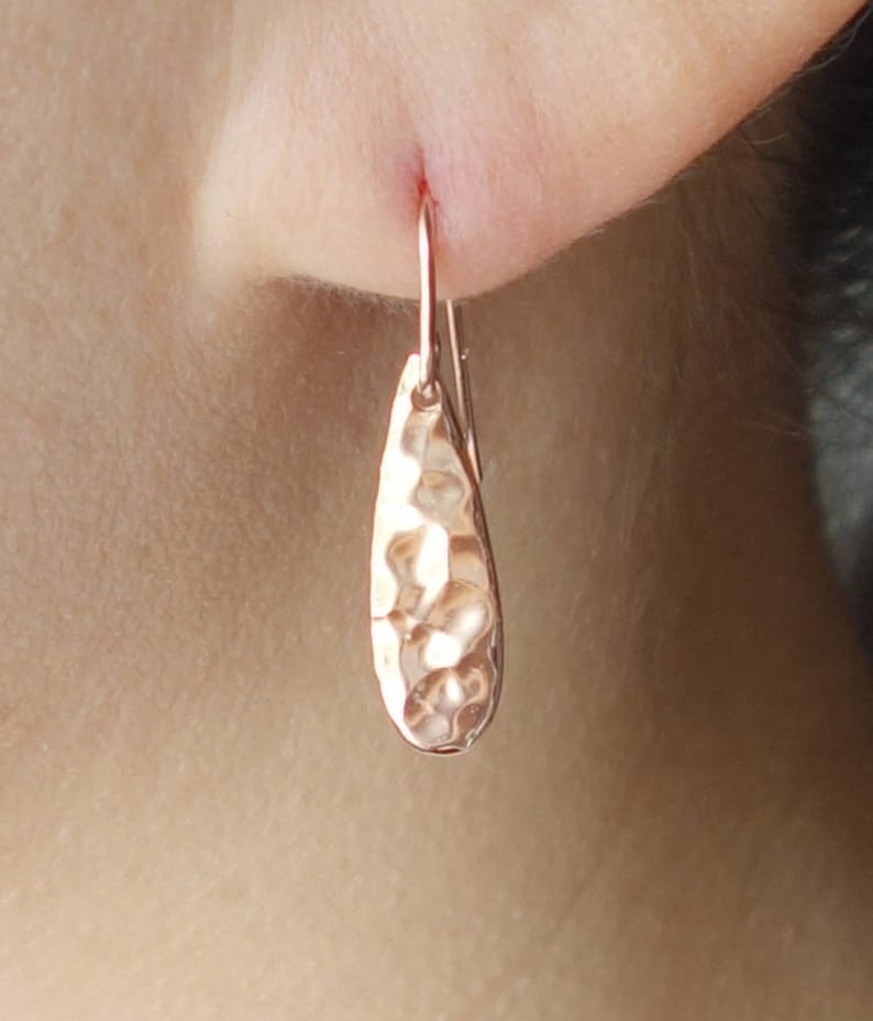 Small Sterling Silver Hammered Teardrop Earrings Shiny Everyday Earrings Minimalist Jewelry Bridesmaid Drop Dangle Earrings Hook Ear wires image 4