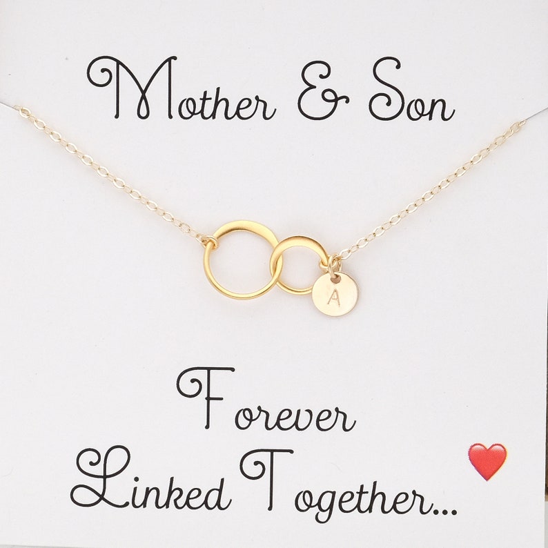 Personalized Mother and Son Necklace, 2 Two Interlocking Circles Necklace, Silver, Rose Gold, Happy Mother's Day Gift, New Mom Jewelry image 3