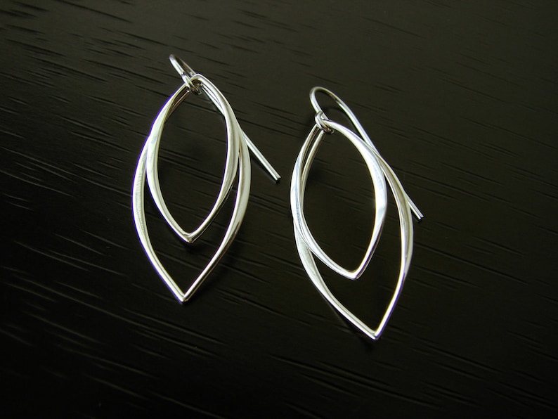 Marquise Earrings Dangle Earrings Leaf Earrings 16th Birthday Gift For Her Geometric Earrings Silver Drop Earrings Sweet 16 Gift image 2