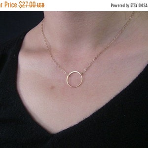 Eternal Circle Necklace in Gold or Sterling Silver, Half Hammered Circle Necklace, Everyday Simple Circle Necklace image 3