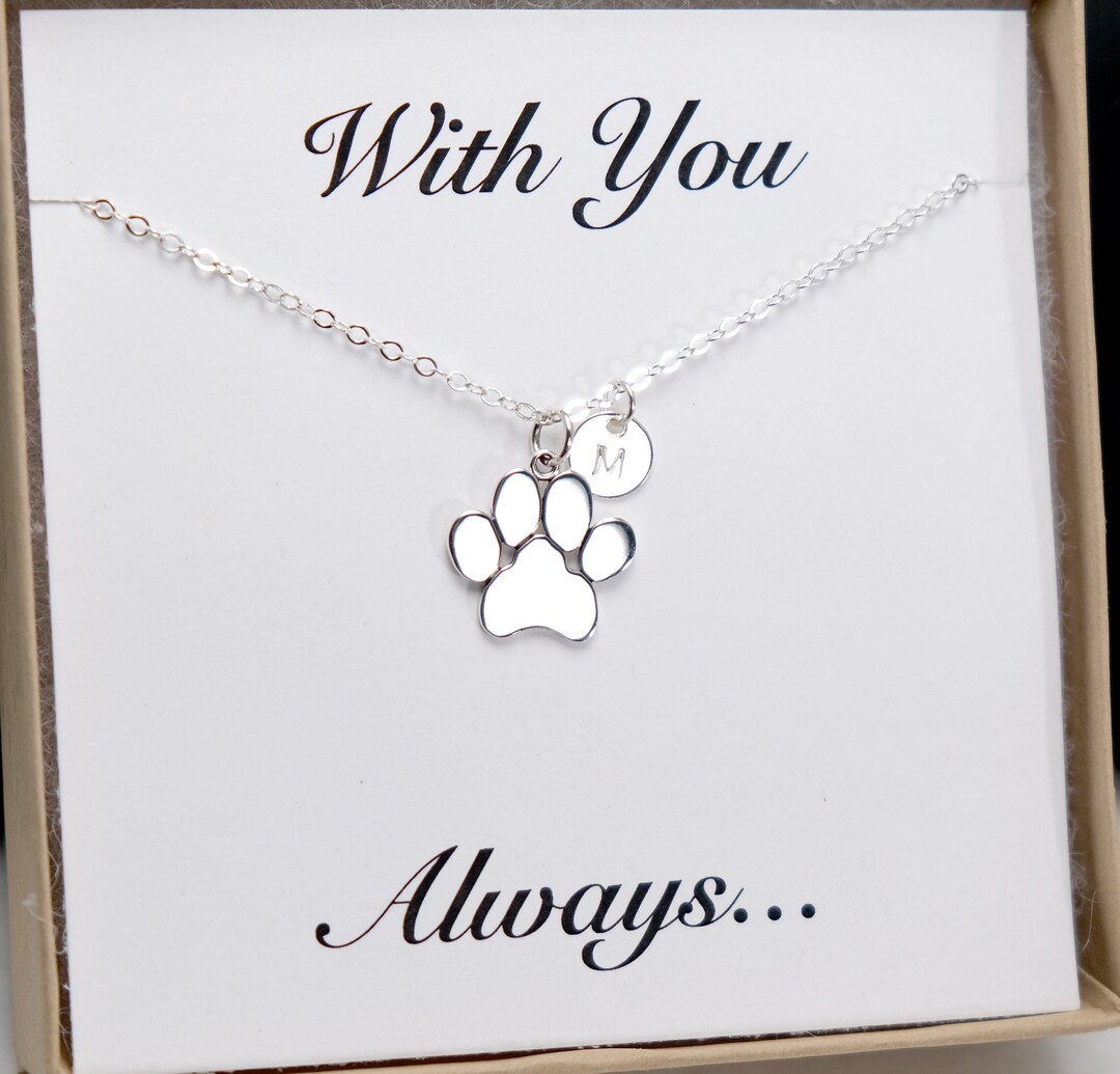 Silver Personalized Paw Print Necklace Dainty Initial Disc Cat Dog Mom ...
