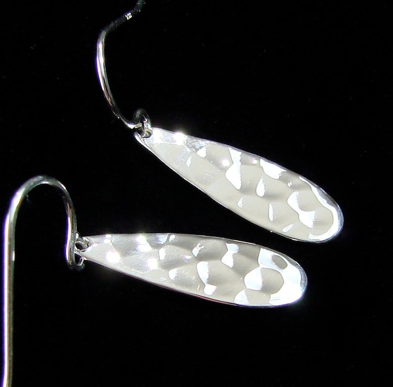 Small Sterling Silver Hammered Teardrop Earrings Shiny Everyday Earrings Minimalist Jewelry Bridesmaid Drop Dangle Earrings Hook Ear wires image 3