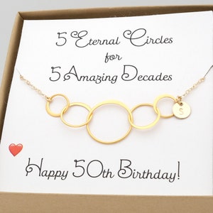 50th Birthday gift Women 5 Circles for 5 Decades Personalized Gift for Her Gift for Mom Grandma Nana Gift Sisters Jewelry Friend Birthday
